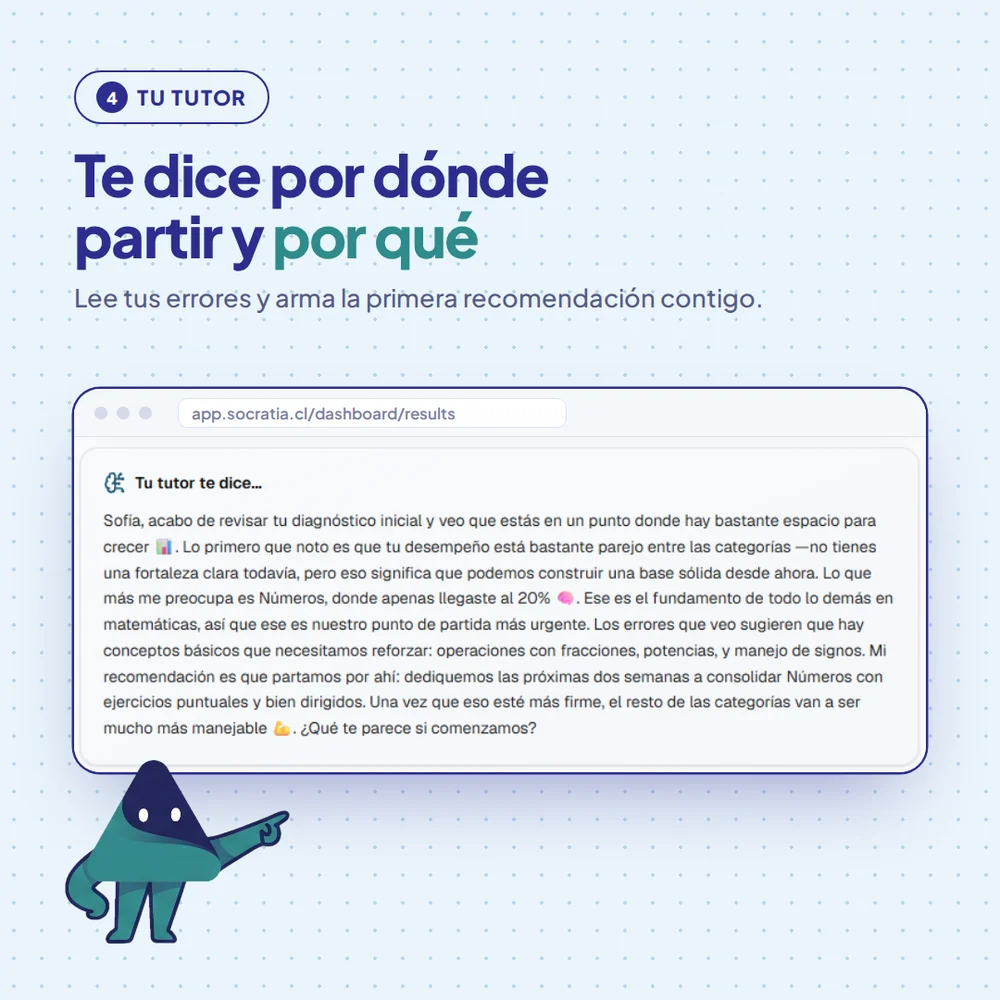Mensaje del tutor recomendando consolidar Números durante las próximas dos semanas